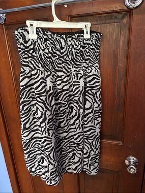 Black & White Zebra Print Smocked Tube Bathing Suit Cover